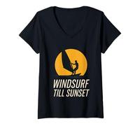Femme Badge rétro Eat Sleep Windsurf Repeat Addict Tribe T-Shirt avec Col en V