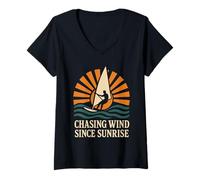 Femme Badge rétro Eat Sleep Windsurf Repeat Addict Tribe T-Shirt avec Col en V