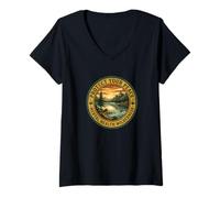 Femme Badge rétro Mental Health Wilderness Protect Your Peace T-Shirt avec Col en V