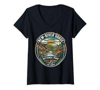 Femme Badge rétro New River Gorge National Park West Virginia T-Shirt avec Col en V