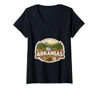 Femme Badge Souvenir de Vacances de l'État Fier de l'Arkansas T-Shirt avec Col en V