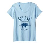 Femme Badlands South Dakota Bison Design Vieilli T-Shirt avec Col en V
