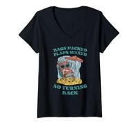 Femme Bags Packed Flaps Waxed No Turning Back Travel Tourist - T-Shirt avec Col en V