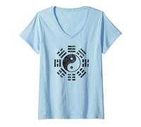 Femme Bagua, Yin, Yang, Symbole I Ching, Taoïsme, Tai Chi, Feng Shui Pakua T-Shirt avec Col en V