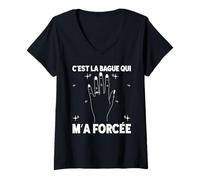 Femme Bague Qui m'a Forcé EVJF Future Mariée Enterrement Vie T-Shirt avec Col en V