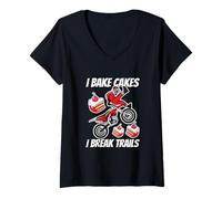 Femme Bake Cakes Motocross Cuisson Dirt Bike Rider Offroad Biking T-Shirt avec Col en V