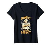 Femme BAKE IT TILL YOU BREAK IT T-Shirt avec Col en V