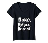 Femme Bake Relax Repeat Hi I'm The Baker It's Me Funny Baker Citation T-Shirt avec Col en V