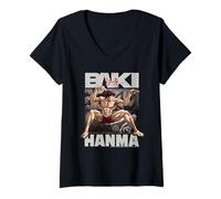 Femme Baki Hanma The Grappler Praying Mantis Stance, Anime Manga T-Shirt avec Col en V