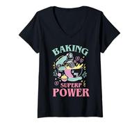 Femme Baking Is My Super Power pour les amateurs de boulangerie ou de pâtisserie T-Shirt avec Col en V