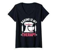 Femme Baking is My Therapy Pastry Funny Muffin Baker T-Shirt avec Col en V