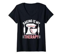 Femme Baking is My Therapy Pastry Funny Muffin Baker T-Shirt avec Col en V