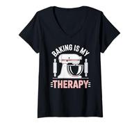 Femme Baking is My Therapy Pastry Funny Muffin Baker T-Shirt avec Col en V