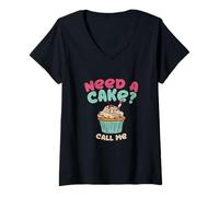 Femme Baking Need A Cake Call Me Citation Cupcake Pie Confiserie T-Shirt avec Col en V