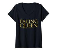 Femme Baking Queen Cake & Cookies Pâtisserie Chef Pâtissier Chocolat Cake Baker T-Shirt avec Col en V