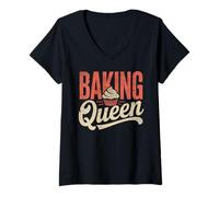 Femme Baking Queen Crowned Chef Cute Baking Lover T-Shirt avec Col en V