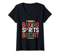 Femme Baking Spirits Bright Funny Christmas Pun Pun Holiday T-Shirt avec Col en V