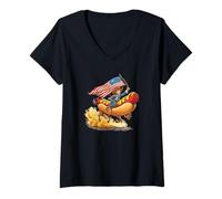 Femme Balade Patriotique Hotdog pour Les Amateurs de Barbecue et de weenies T-Shirt avec Col en V