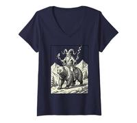 Femme Balan, Faucon et Ours T-Shirt avec Col en V