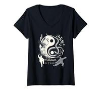 Femme Balance & Flow Tai Chi Yin Yang Crane Serpent Arts Martiaux T-Shirt avec Col en V