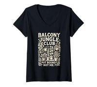 Femme Balcon Jungle Club Funny Indoor Plant Lover Design T-Shirt avec Col en V