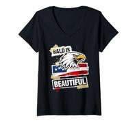 Femme Bald is Beautiful 4th of July Independence Day Eagle T-Shirt avec Col en V