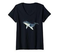 Femme Baleine à Bosse géant des Profondeurs Art océanique T-Shirt avec Col en V