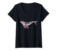 Femme Baleine à Bosse Style amérindien Pacifique Northwest T-Shirt avec Col en V