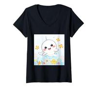 Femme Baleine blanche - Jolie fête sous la mer T-Shirt avec Col en V