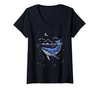 Femme Baleine Bleue Conservation de l'océan Jour de la Terre Cadeaux pour Les Amoureux des Baleines T-Shirt avec Col en V