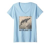 Femme Baleine Bleue, No Planet B, Protection de l'environnement T-Shirt avec Col en V