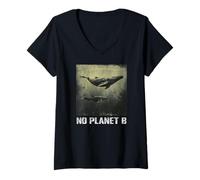 Femme Baleine Bleue, No Planet B, Protection de l'environnement T-Shirt avec Col en V