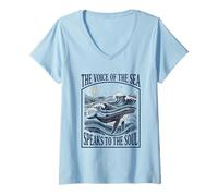 Femme Baleine Esthétique Mer - Univers Océanique T-Shirt avec Col en V