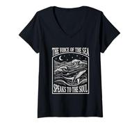 Femme Baleine Esthétique Mer - Univers Océanique T-Shirt avec Col en V