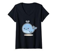 Femme Baleine Kawaii - Animal Marin Mignon T-Shirt avec Col en V