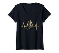 Femme Bali Battement de Cœur Porte du Ciel Indonésie Amour Bali T-Shirt avec Col en V