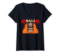 Femme Bali l'île aux Mille Temples Masque Barong Porte T-Shirt avec Col en V
