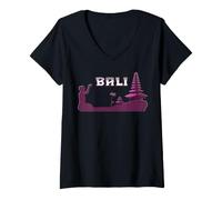 Femme Bali Temple Palmier Indonésie Ubud Hindouisme Java Souvenir T-Shirt avec Col en V