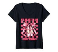 Femme Ballerine Girl Mom Ballet Dance Mon cœur est sur cette scène T-Shirt avec Col en V