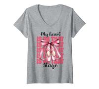 Femme Ballerine Girl Mom Ballet Dance Mon cœur est sur cette scène T-Shirt avec Col en V