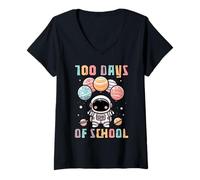 Femme Ballon 100 Jours d'école Astronaute Planètes 100e Jour pour Enfants T-Shirt avec Col en V