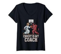 Femme Ballon chrétien de Basket-Ball Religieux Jésus Christ T-Shirt avec Col en V