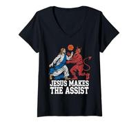 Femme Ballon chrétien de Basket-Ball Religieux Jésus Christ T-Shirt avec Col en V