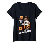Femme Ballon chrétien de Basket-Ball Religieux Jésus Christ T-Shirt avec Col en V