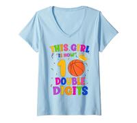 Femme Ballon de basket 10e anniversaire « This Girl Is Now 10 Double Digits » T-Shirt avec Col en V