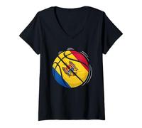 Femme Ballon de Basket avec Le Drapeau de la Moldavie T-Shirt avec Col en V