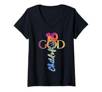 Femme Ballon de Basket Jésus 10 Ans pour Enfant de Dieu 10e Anniversaire T-Shirt avec Col en V