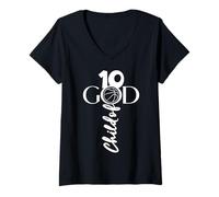 Femme Ballon de Basket Jésus 10 Ans pour Enfant de Dieu 10e Anniversaire T-Shirt avec Col en V