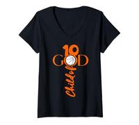 Femme Ballon de Basket Jésus 10 Ans pour Enfant de Dieu 10e Anniversaire T-Shirt avec Col en V