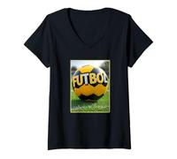 Femme Ballon de football Futbol T-Shirt avec Col en V